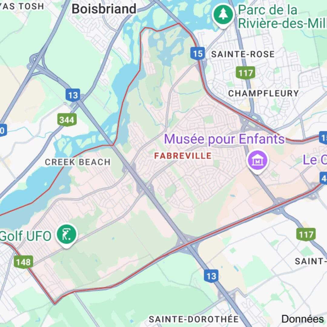 Quartier fabreville Laval sur la mappe